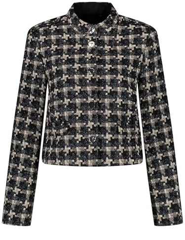 Taifun Damen Kurzblazer mit Schulterriegeln Langarm Gemustert, kariert Schwarz Gemustert 46 im Sale